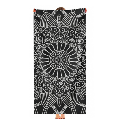 Minimal Black White Line Mandala Beach Towel, Cloud?Like Soft & Instant Water Absorbing, Diverse Size Choices Bring Simple Ultimate Comfort to Seaside Life