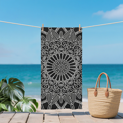 Minimal Black White Line Mandala Beach Towel, Cloud?Like Soft & Instant Water Absorbing, Diverse Size Choices Bring Simple Ultimate Comfort to Seaside Life