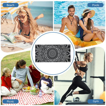 Minimal Black White Line Mandala Beach Towel, Cloud?Like Soft & Instant Water Absorbing, Diverse Size Choices Bring Simple Ultimate Comfort to Seaside Life
