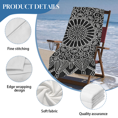 Minimal Black White Line Mandala Beach Towel, Cloud?Like Soft & Instant Water Absorbing, Diverse Size Choices Bring Simple Ultimate Comfort to Seaside Life