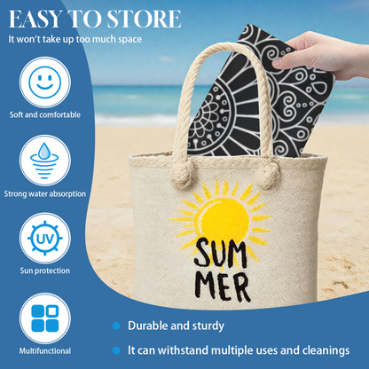 Minimal Black White Line Mandala Beach Towel, Cloud?Like Soft & Instant Water Absorbing, Diverse Size Choices Bring Simple Ultimate Comfort to Seaside Life