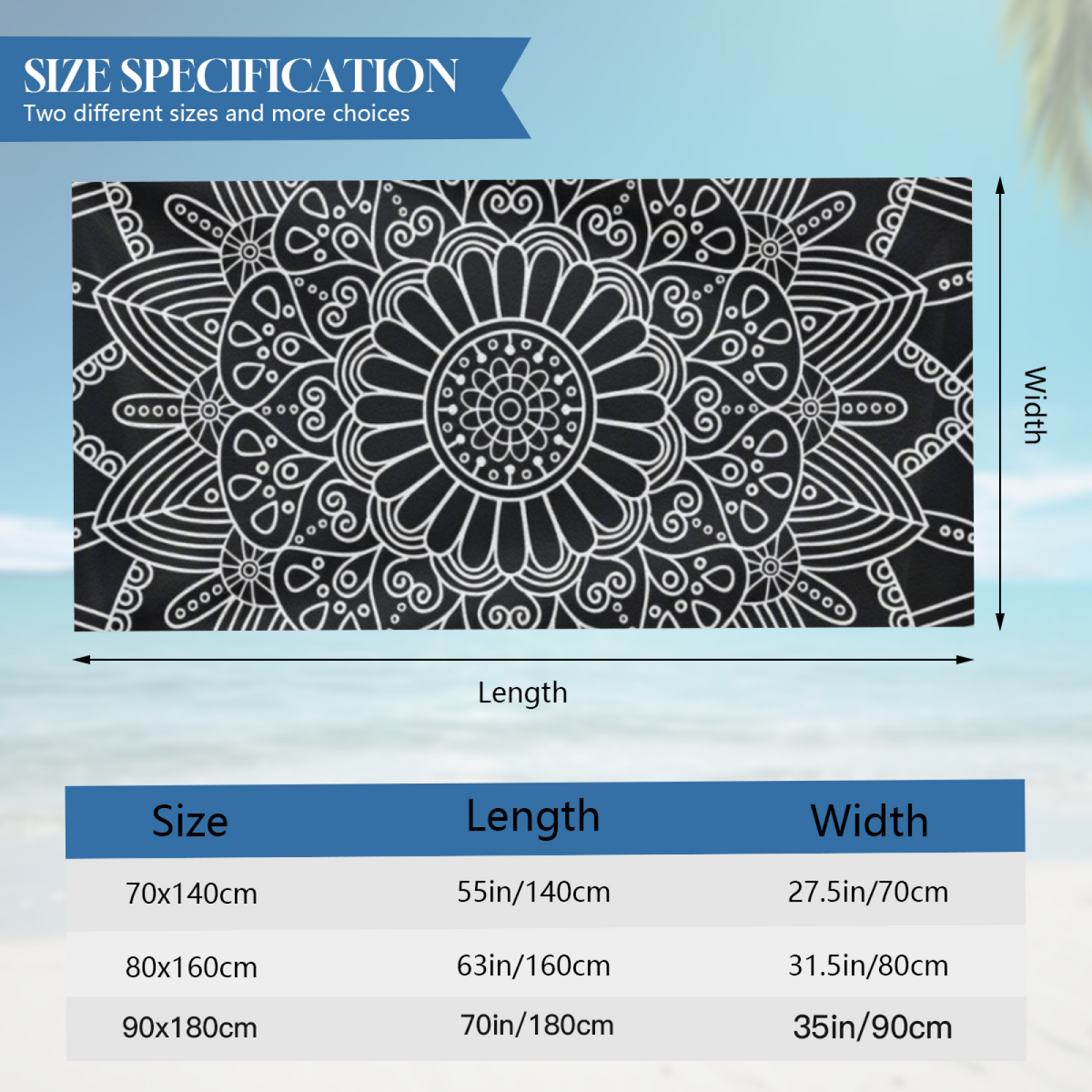 Minimal Black White Line Mandala Beach Towel, Cloud?Like Soft & Instant Water Absorbing, Diverse Size Choices Bring Simple Ultimate Comfort to Seaside Life