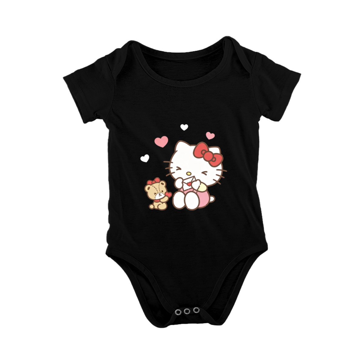 Cute Hello Kitty & Little Bear Heart Black Baby Bodysuit