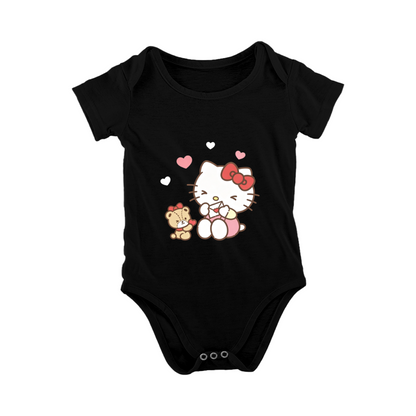 Cute Hello Kitty & Little Bear Heart Black Baby Bodysuit