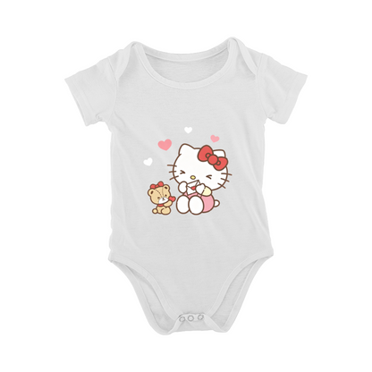 Cute Hello Kitty & Little Bear Heart Black Baby Bodysuit
