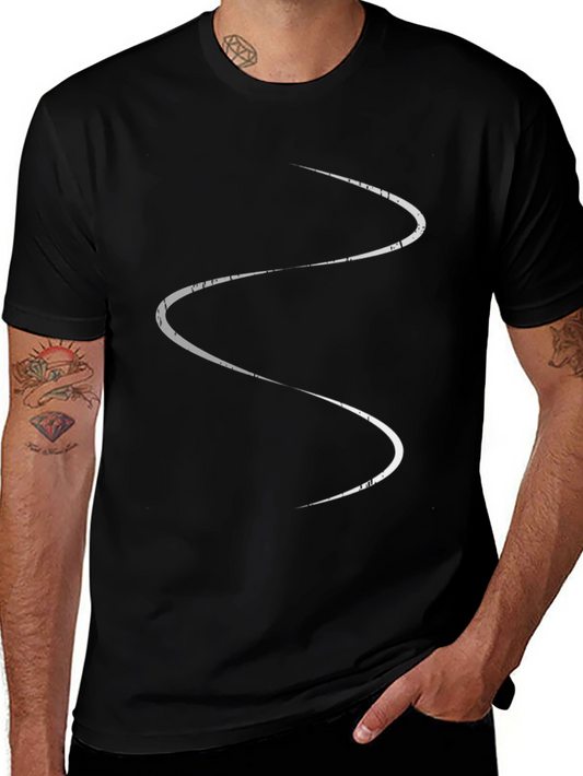 Mens Black T-Shirt with Abstract White Line Design
