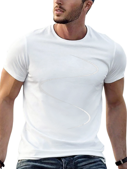 Mens Black T-Shirt with Abstract White Line Design