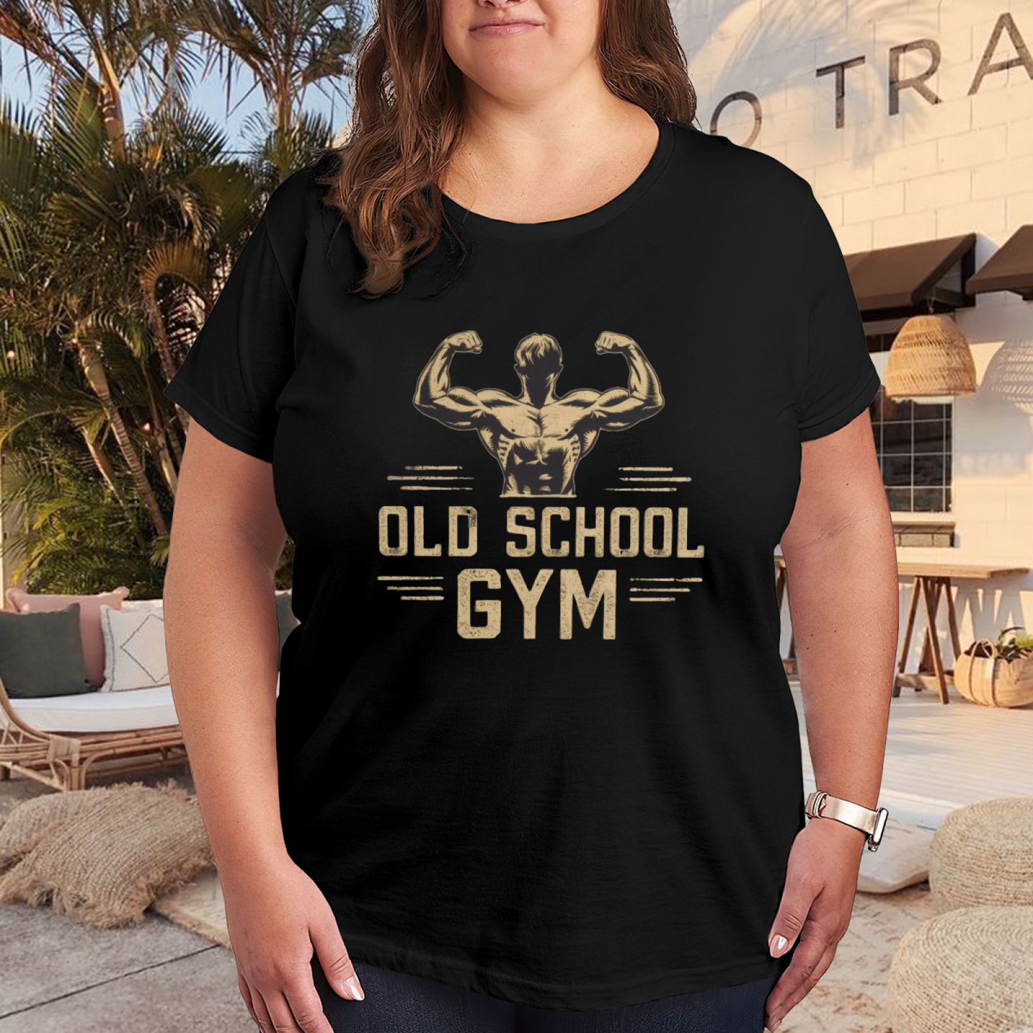 Vintage Old School Gym Muscular Bodybuilder Retro Plus Size Women Printed T-Shirt