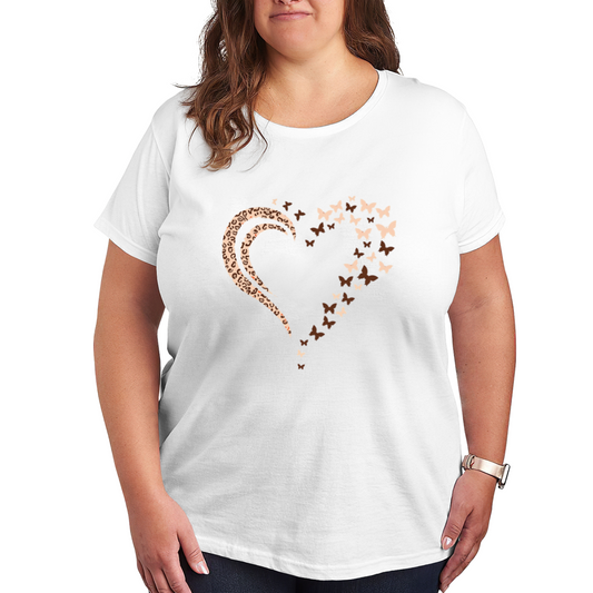 Leopard Print Butterfly Heart Sweet Aesthetic Plus Size Women Printed T-Shirt