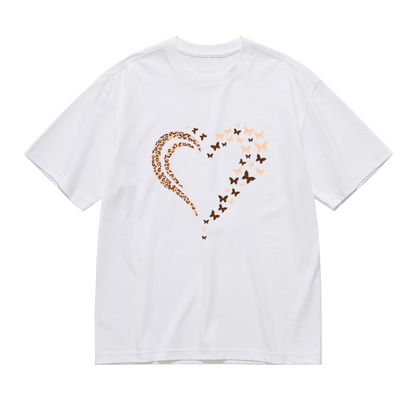 Leopard Print Butterfly Heart Sweet Aesthetic Plus Size Women Printed T-Shirt