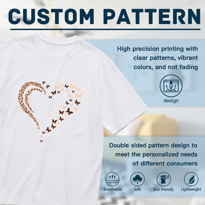 Leopard Print Butterfly Heart Sweet Aesthetic Plus Size Women Printed T-Shirt