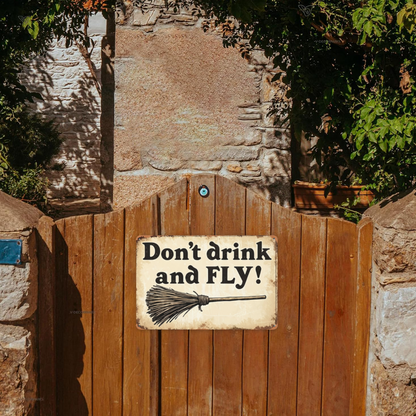 Witch Don¡¯t Drink And Fly Funny Broom Tin Sign