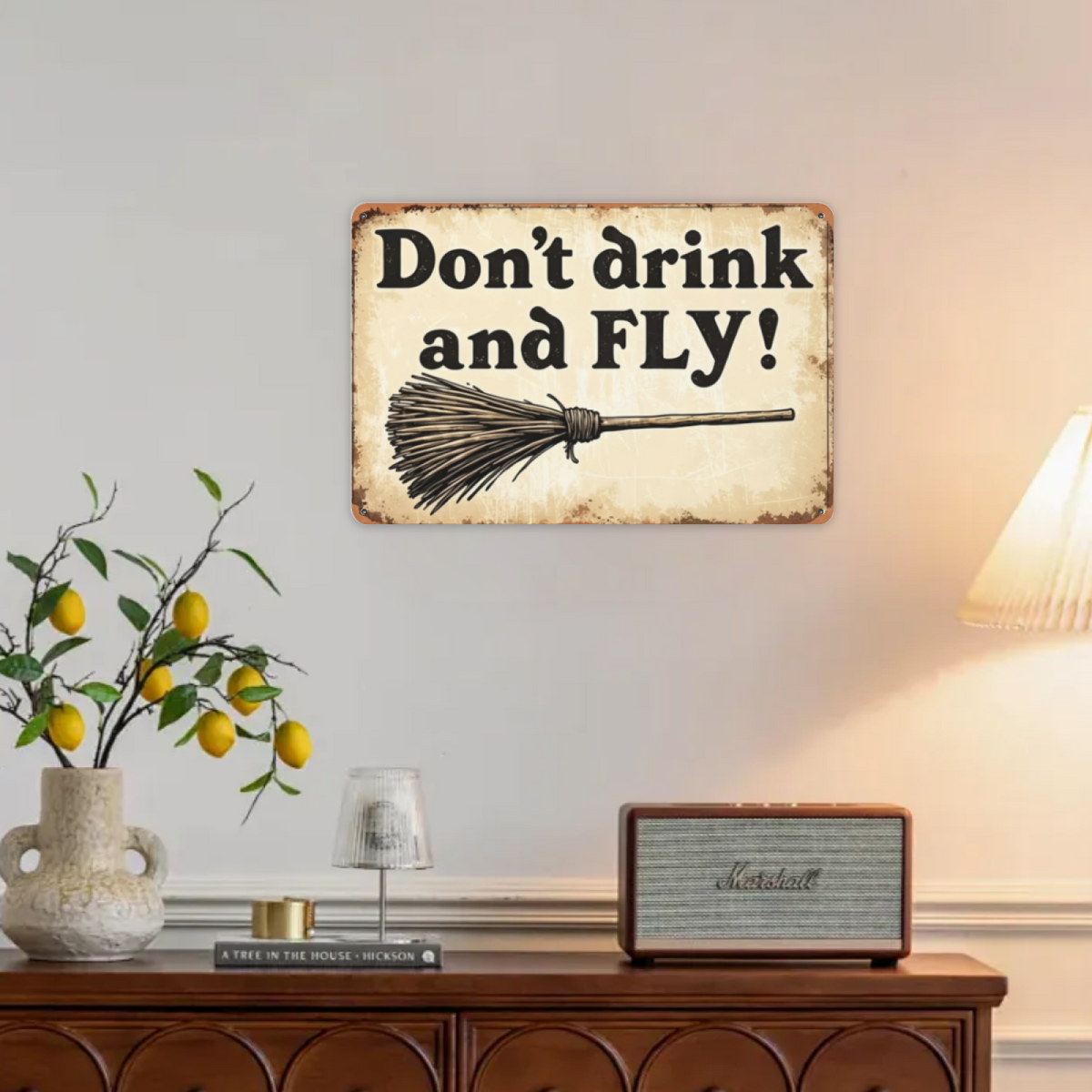 Witch Don¡¯t Drink And Fly Funny Broom Tin Sign