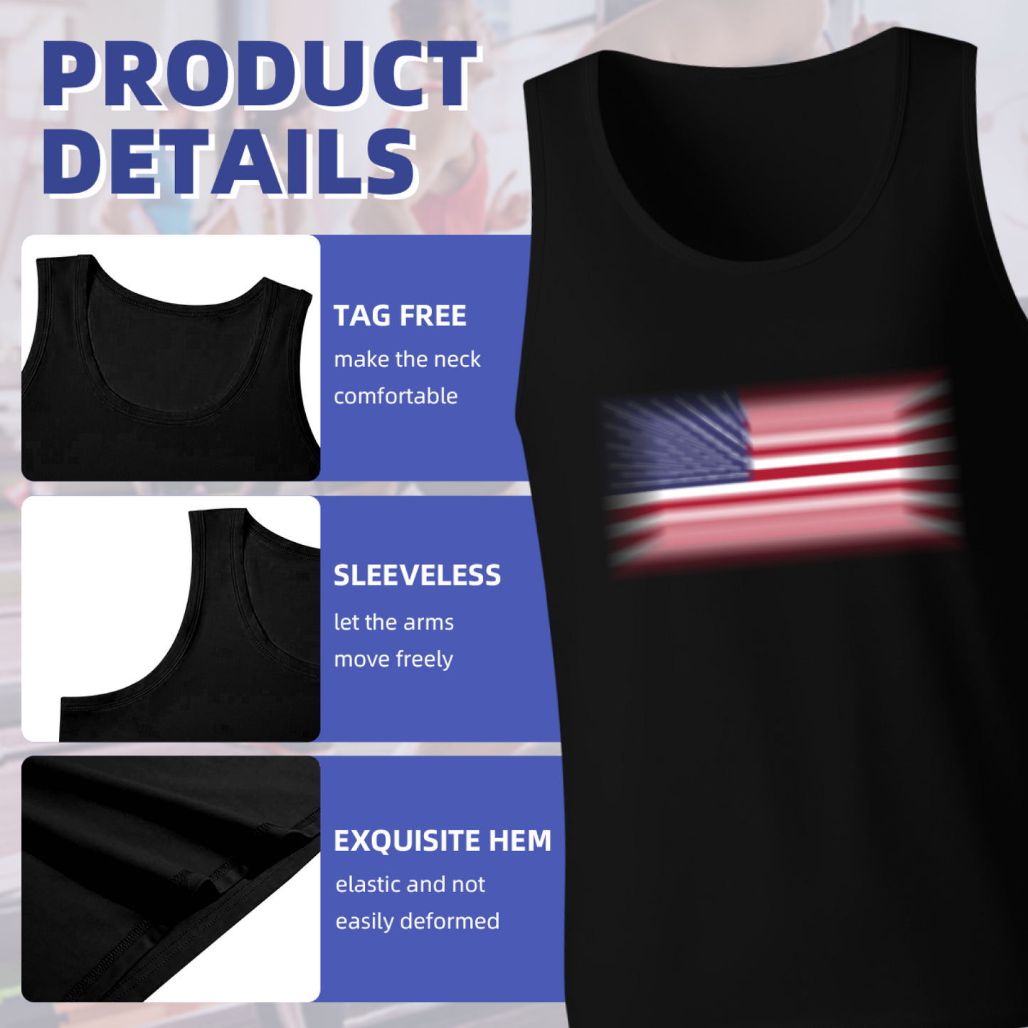 Blurry Vintage American Flag Patriotic Men Tank Top