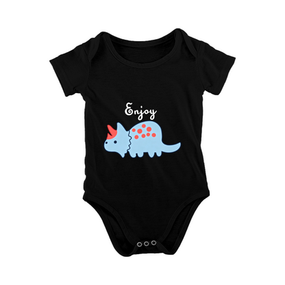 Enjoy Cute Blue Dinosaur Black Infant Bodysuit
