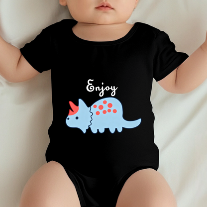 Enjoy Cute Blue Dinosaur Black Infant Bodysuit