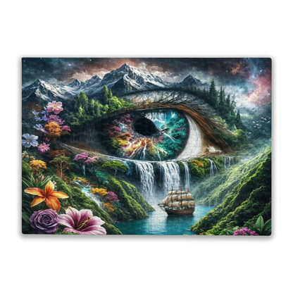 Surreal Fantasy Eye Waterfall Mountain Sailboat Dream Art Puzzle | 300/500/1000 Pieces