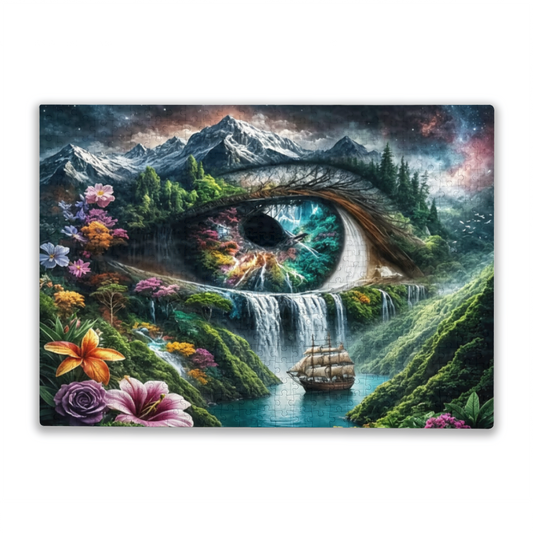 Surreal Fantasy Eye Waterfall Mountain Sailboat Dream Art Puzzle | 300/500/1000 Pieces