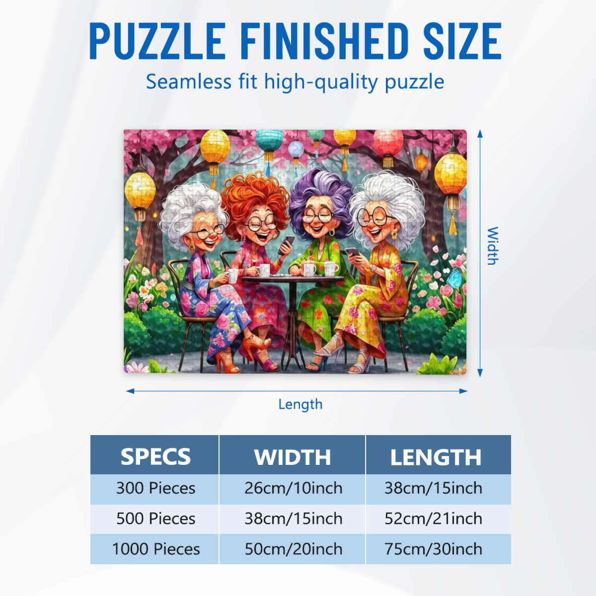 Four Cheerful Grandma Besties Garden Tea Party Lantern Puzzle | 300/500/1000 Pieces