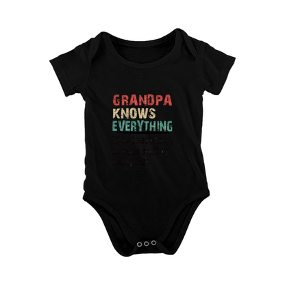 Grandpa Knows Everything Vintage Funny Text Baby Bodysuit Grandson Gift