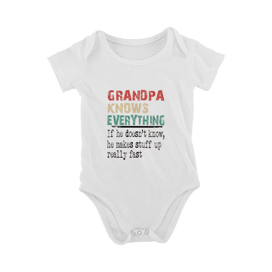 Grandpa Knows Everything Vintage Funny Text Baby Bodysuit Grandson Gift