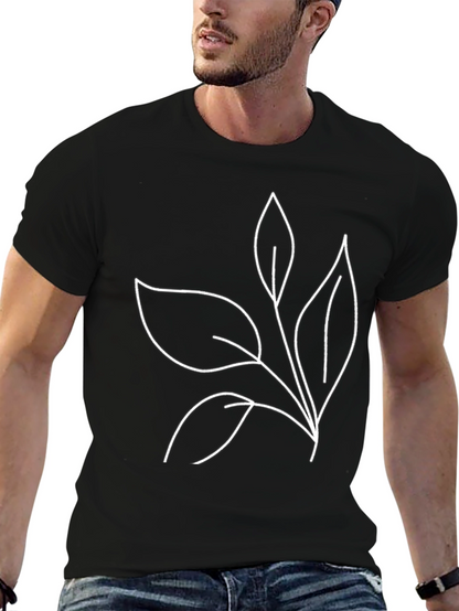 Minimalist Leaf Print Black T-Shirt