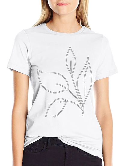 Minimalist Leaf Print Black T-Shirt