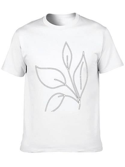 Minimalist Leaf Print Black T-Shirt