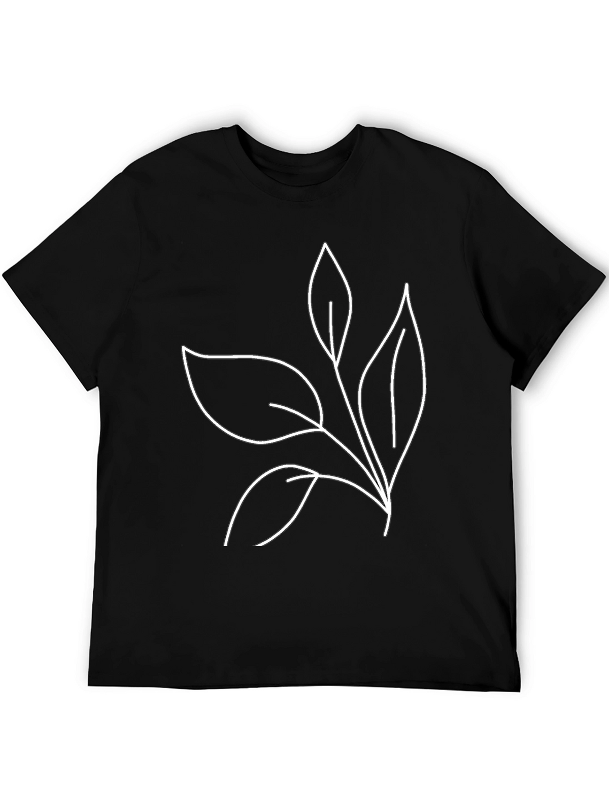 Minimalist Leaf Print Black T-Shirt