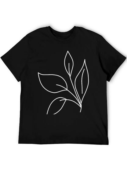 Minimalist Leaf Print Black T-Shirt