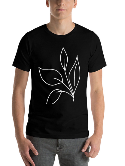 Minimalist Leaf Print Black T-Shirt
