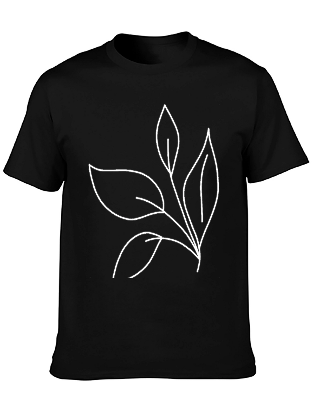 Minimalist Leaf Print Black T-Shirt