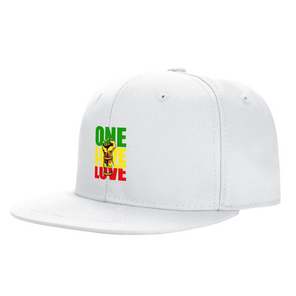 One Love Reggae Fist Rasta Color Print Flat Brim Sun Hat, Jamaican Culture Street Hip Hop Cap