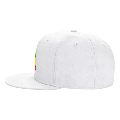 One Love Reggae Fist Rasta Color Print Flat Brim Sun Hat, Jamaican Culture Street Hip Hop Cap