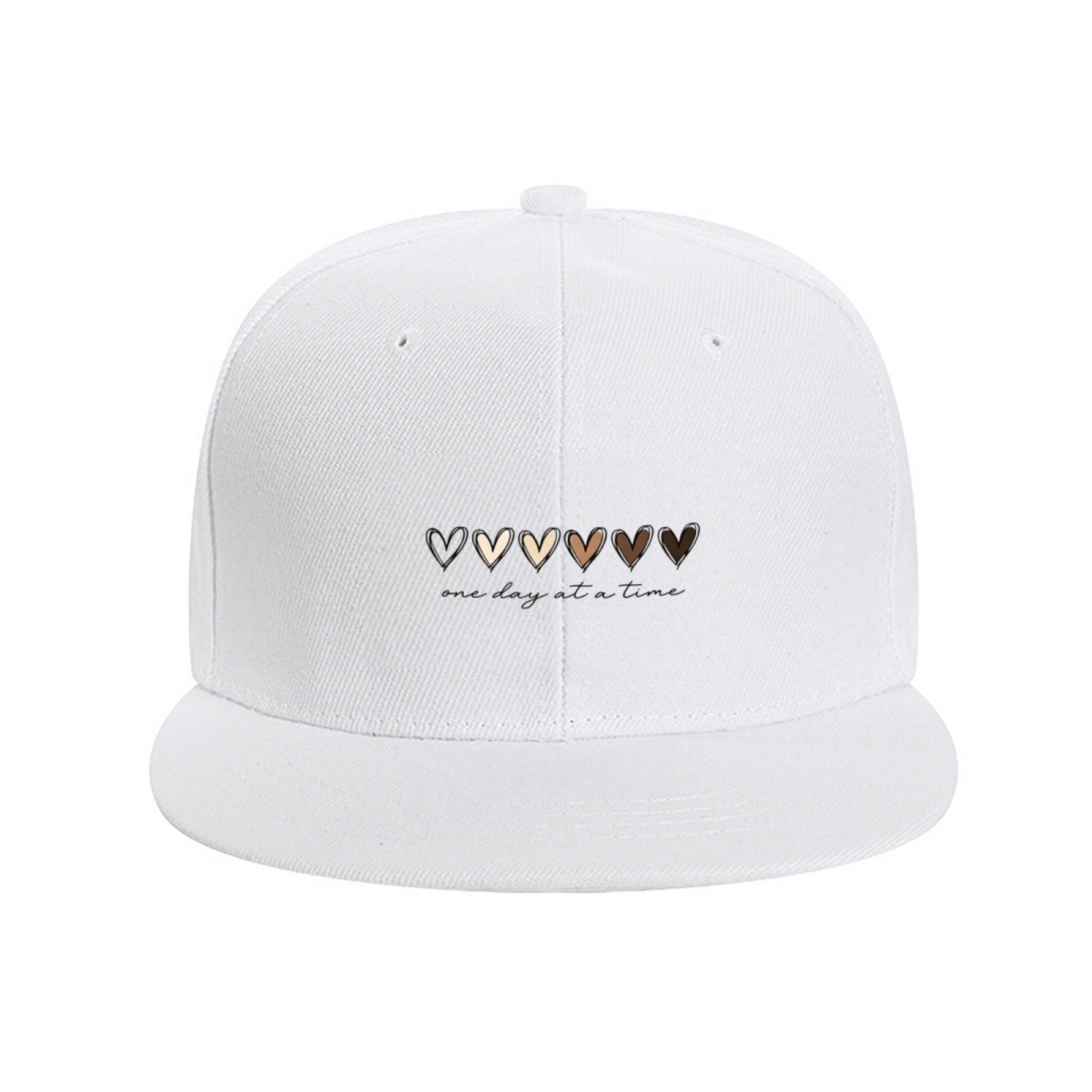 Skin Tone Gradient Hearts One Day At A Time White Flat Hat