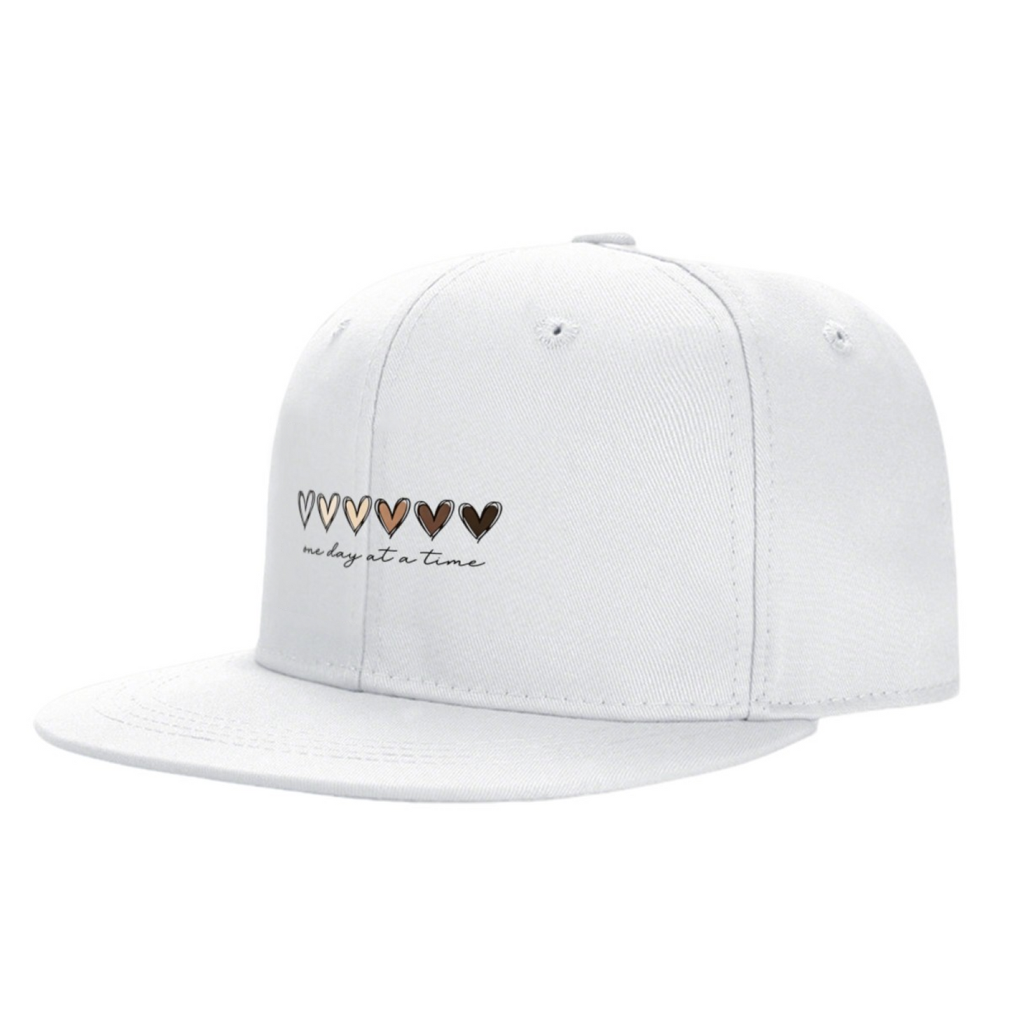 Skin Tone Gradient Hearts One Day At A Time White Flat Hat