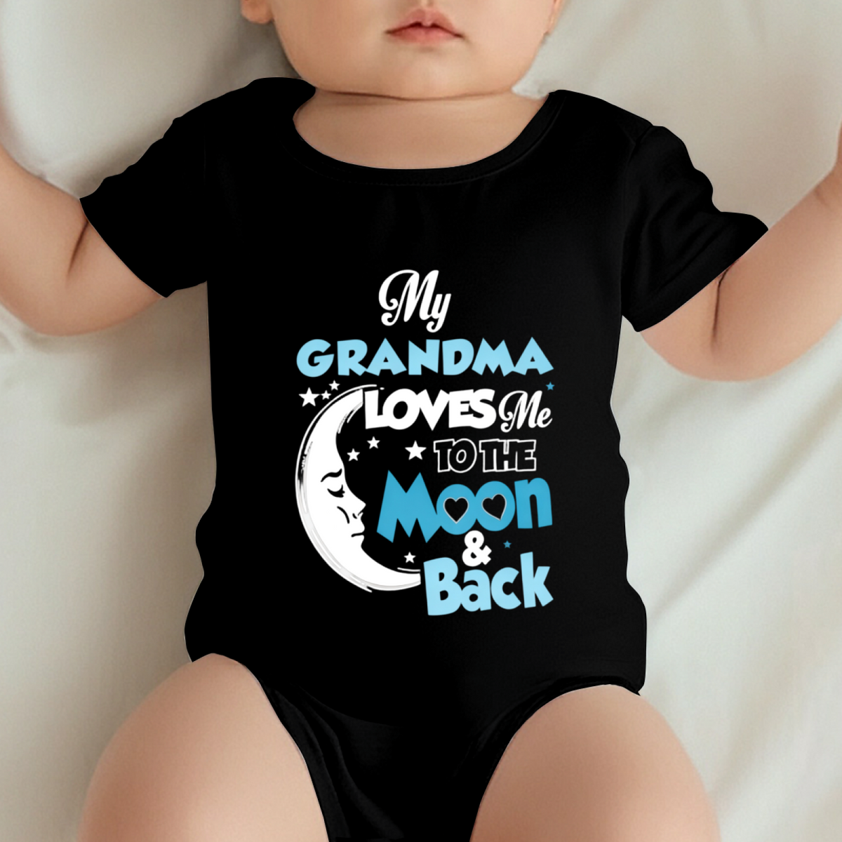 My Grandma Loves Me To The Moon & Back Moon Star Black Onesie