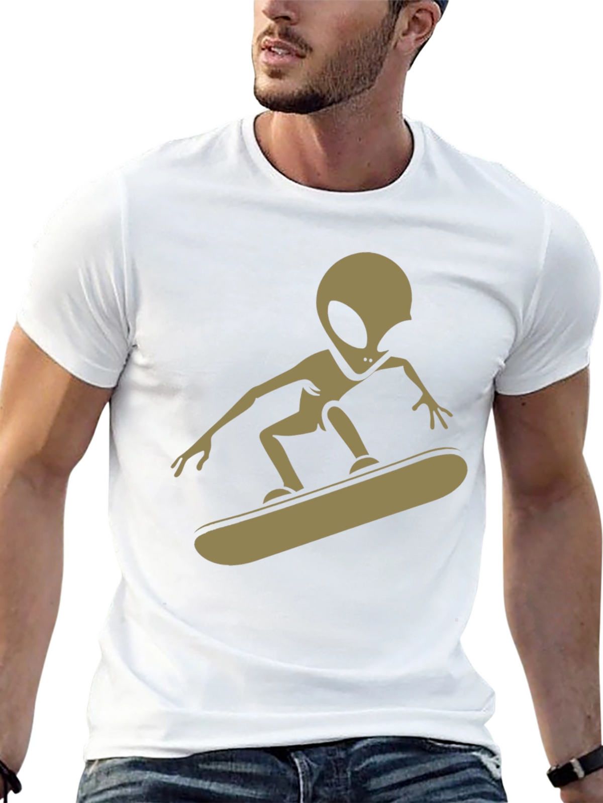 Alien Skateboarder Graphic Tee - Black