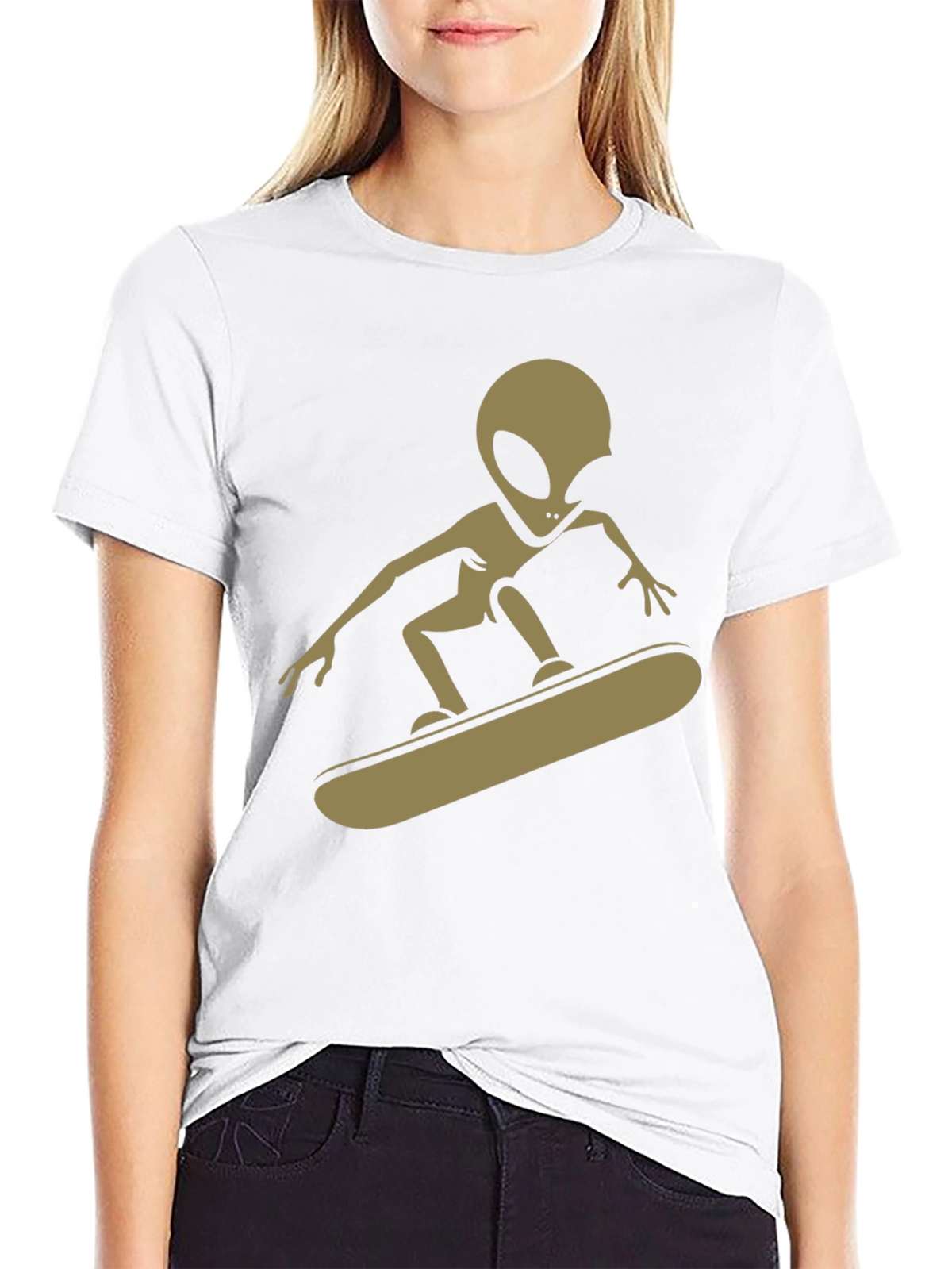 Alien Skateboarder Graphic Tee - Black