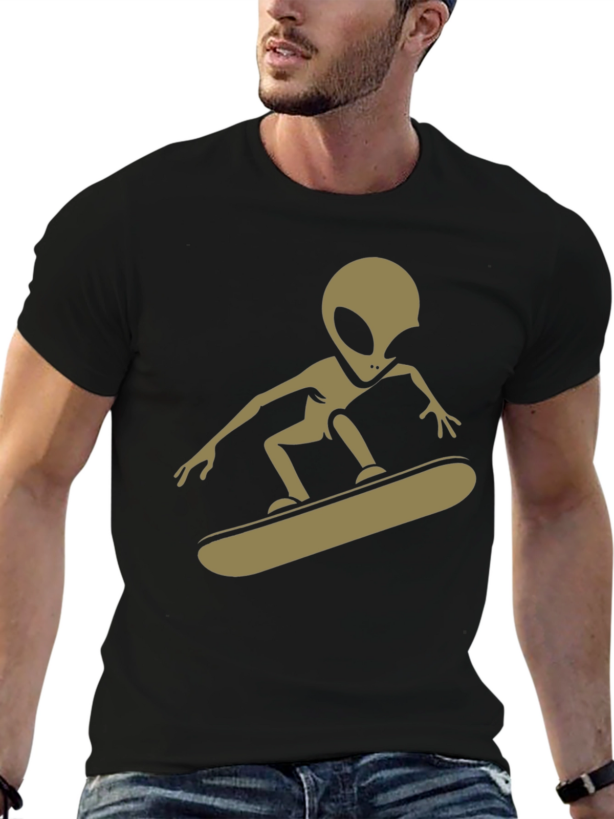 Alien Skateboarder Graphic Tee - Black