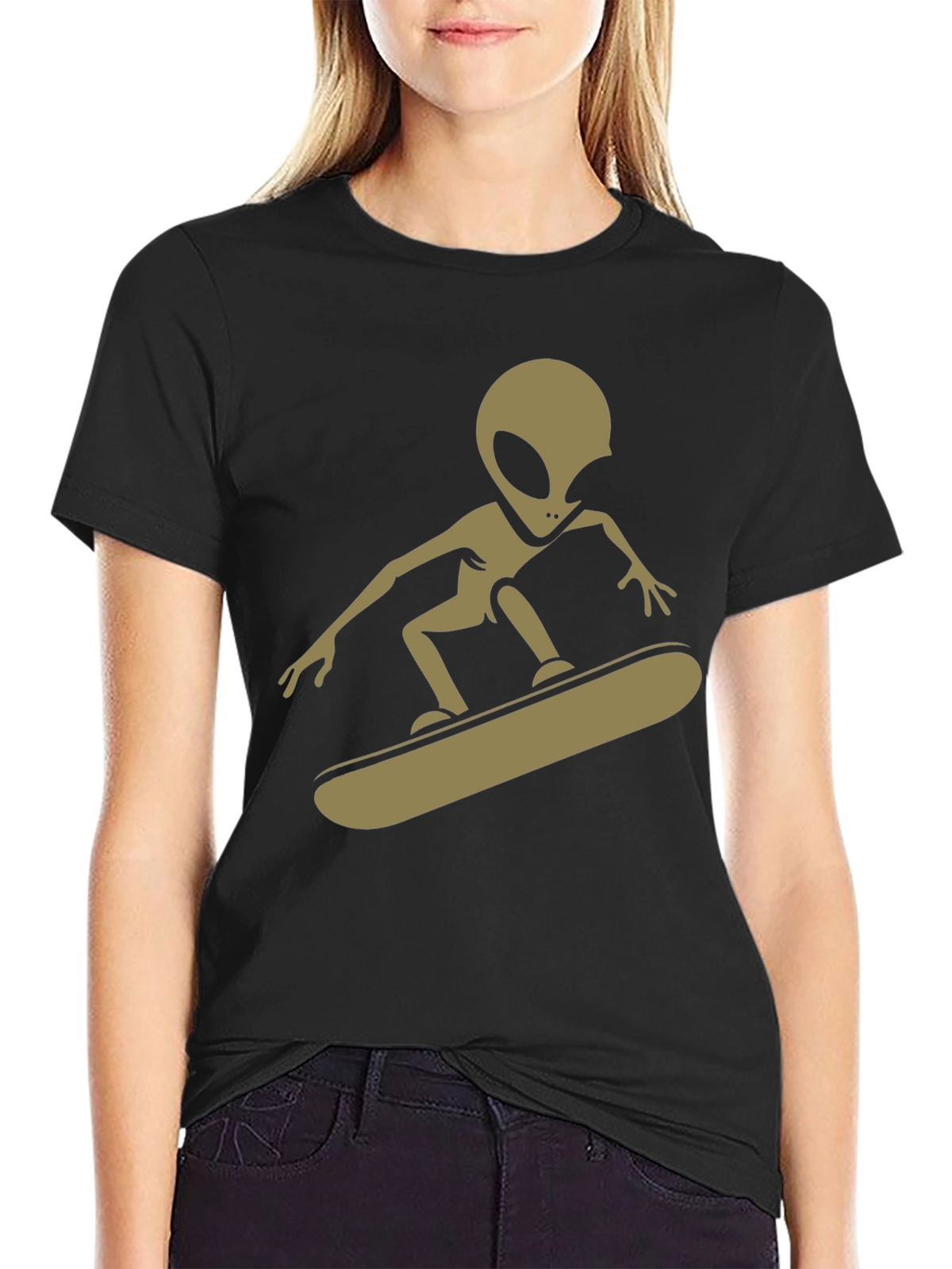 Alien Skateboarder Graphic Tee - Black