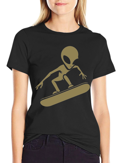 Alien Skateboarder Graphic Tee - Black