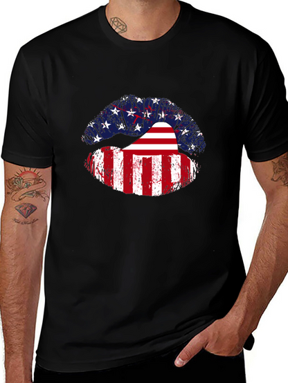 USA Flag Lips Graphic Tee - Patriotic Pride
