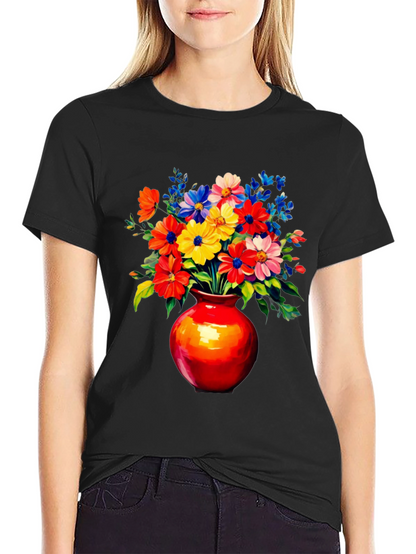 Floral Vase Graphic Tee - Vivid Black T-Shirt