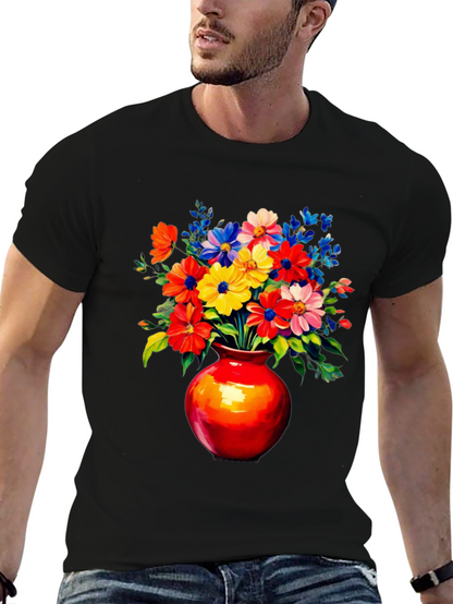 Floral Vase Graphic Tee - Vivid Black T-Shirt