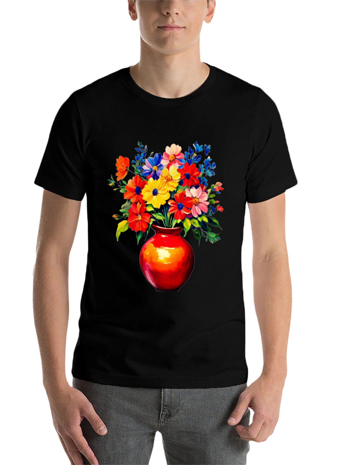 Floral Vase Graphic Tee - Vivid Black T-Shirt
