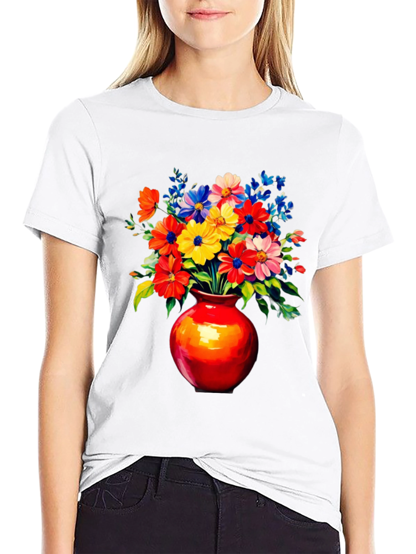 Floral Vase Graphic Tee - Vivid Black T-Shirt