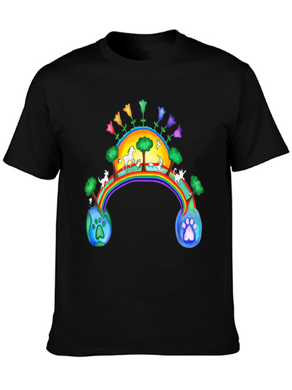 Rainbow Bridge Earth Paw Print Black T-Shirt