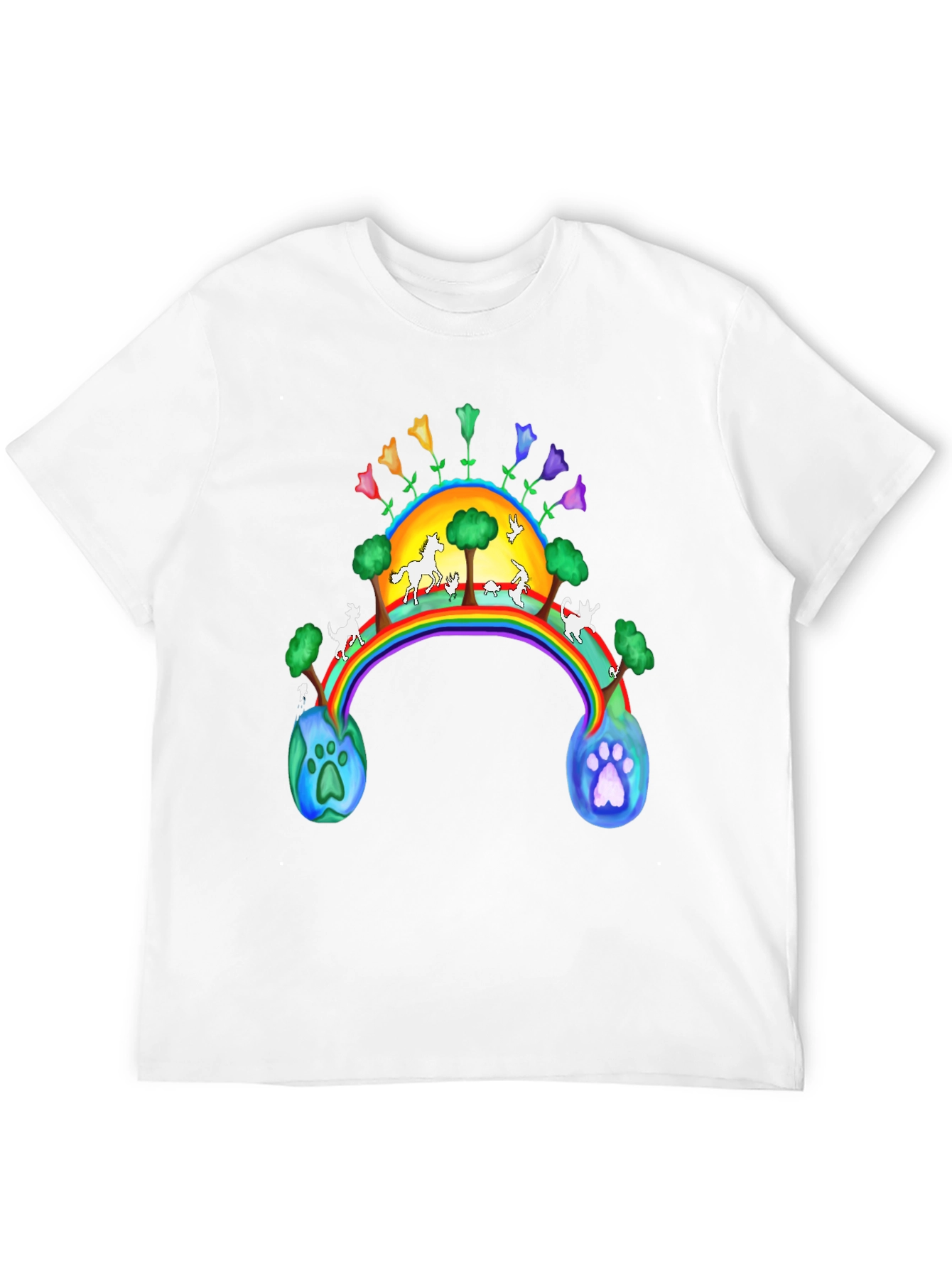 Rainbow Bridge Earth Paw Print Black T-Shirt