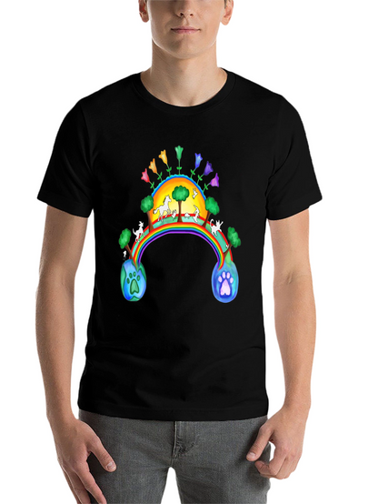 Rainbow Bridge Earth Paw Print Black T-Shirt